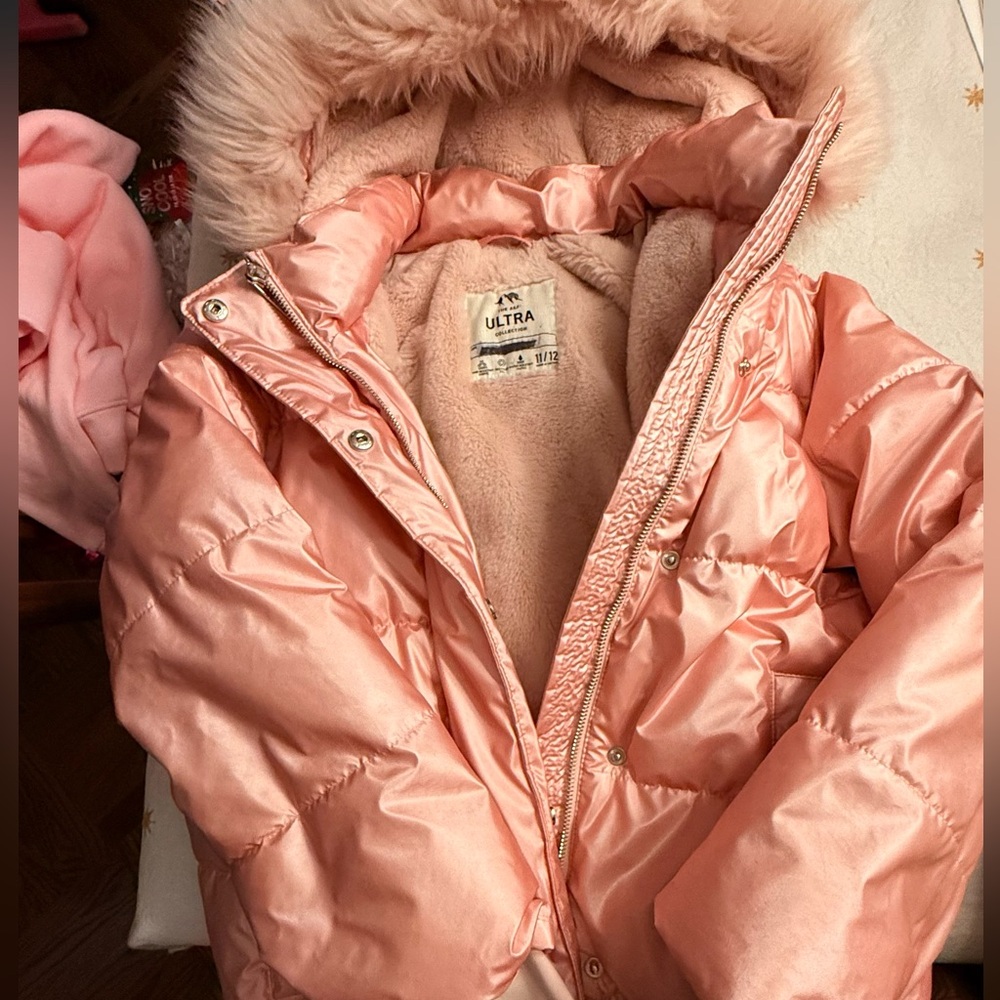 Abercrombie KIDS  Blush Puffer Jacket with Faux Fur Hood